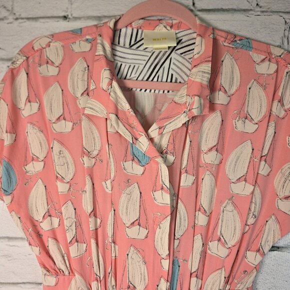 ANTHROPOLOGIE MAEVE TOURISTA SAILBOAT ROMPER PINK WITH BLUE ACCENT SIZE SMALL - Picture 2 of 8